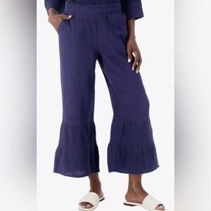 Isaac Mirzah Live! Bridgehampton Gauze Wide Leg Pants Midnight Navy Sz XL